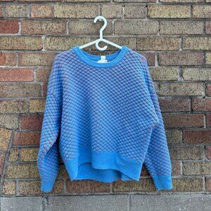 Blue & Red Textured Knit Sweater